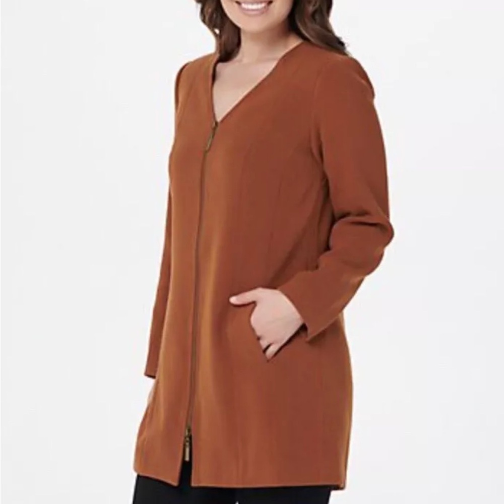 NWOT Linea by Louis Dell'Olio V-Neck Zip-Front Jacket Caramel Size 14